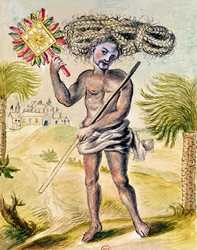 Homme pénitent en Inde avec des cheveux tressés, de 